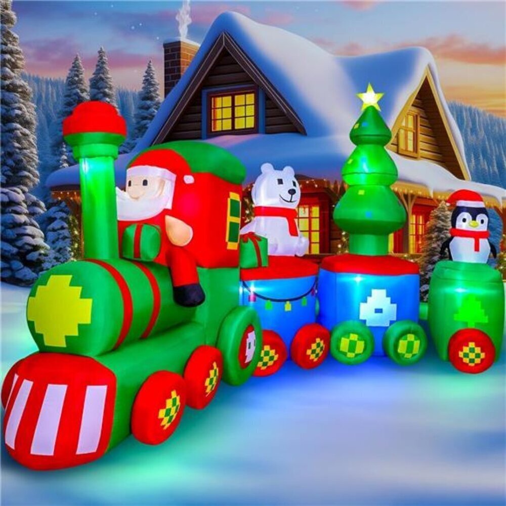 Giant 14ft Holiday Train Inflatable Santa Claus Bear Penguin